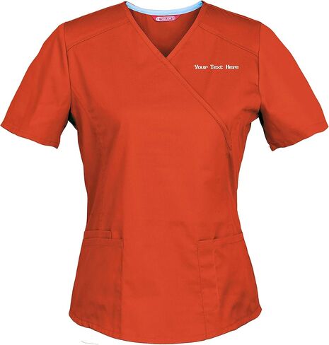 Personalized Customizable Embroidered Women's Medical Scrub Top – Mock Wrap Design with Multiple Pockets in Kuwait