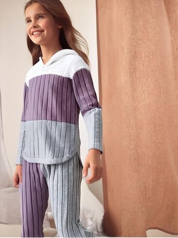 Toddler Kid Girls Clothes Ribbed Color Block Long Sleeve Hoodie Sweatsuit Set Fall Outfits in Kuwait