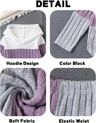 Toddler Kid Girls Clothes Ribbed Color Block Long Sleeve Hoodie Sweatsuit Set Fall Outfits in Kuwait