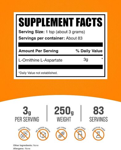 plksupplements.com L- Ornithine L -aspartate مسحوق - ملحق Ornithine ، ملحق الأحماض الأمينية - خالية من الغلوتين ، 3G لكل وجبة ، 250 جرام (8.8 أوقية) (حزمة 1) in Saudi Arabia