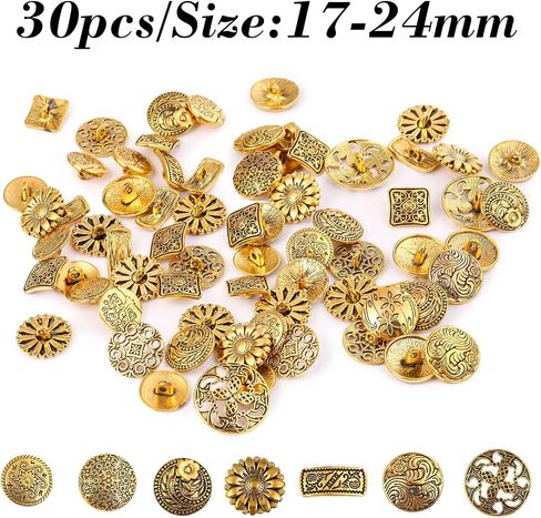 100Pcs Vintage Buttons, Random Mixed Style Metal Round Buttons, Bronze Color Flower Patterns Engraved, for DIY Crafts Sewing Decorations in Saudi Arabia