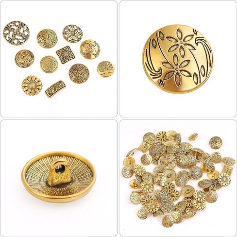100Pcs Vintage Buttons, Random Mixed Style Metal Round Buttons, Bronze Color Flower Patterns Engraved, for DIY Crafts Sewing Decorations in Saudi Arabia