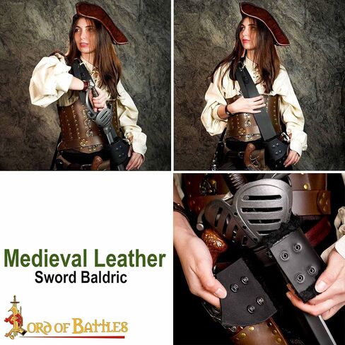 Lord of Battles Pirate Leather Belt with Sword Hanger Medieval Baldric Sword Hanging Belt Handcrafted From Genuine Buff Leather With Antique Solid Brass Buckle in Kuwait