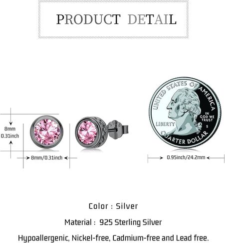 Men Black Stud Earrings S925 Sterling Silver Mens Womens CZ Black Stud Earrings Pierced Black Earrings Jewelry Gift in Saudi Arabia