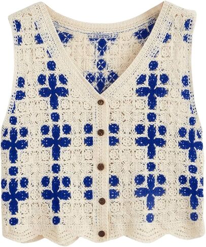 Verdusa Women's Button Front Vest V Neck Sleeveless Knit Crochet Sweater Vest in Saudi Arabia