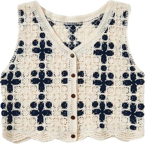 Verdusa Women's Button Front Vest V Neck Sleeveless Knit Crochet Sweater Vest in Saudi Arabia