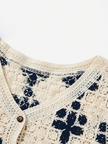 Verdusa Women's Button Front Vest V Neck Sleeveless Knit Crochet Sweater Vest in Saudi Arabia