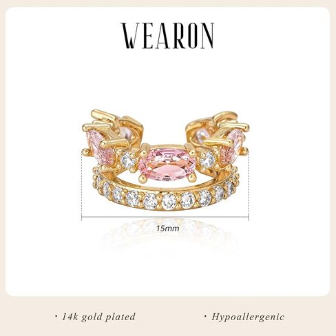 أقراط أذن Wearon للنساء ، أصفاد الأذن غير المثقبة ، 6K مجوهرات مطلية بالذهب Zircon Diamond Arrings Hypoallergenic Jewts for Woman in Kuwait