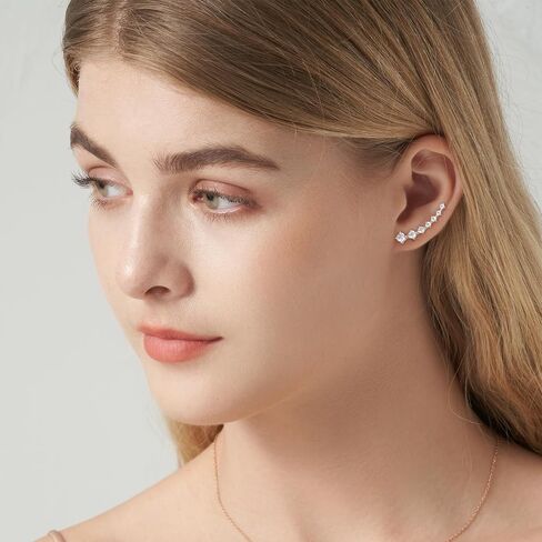 925 Sterling Silver Ear Crawler Earrings Leaf Star Heart Ear Climber Earrings Hypoallergenic Stud Earrings for Women Cartilage Jewelry in Saudi Arabia
