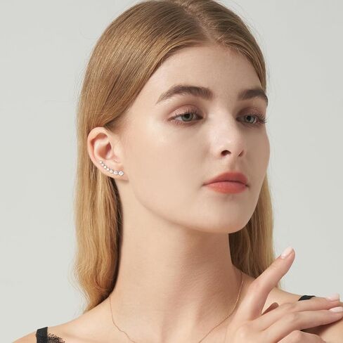 925 Sterling Silver Ear Crawler Earrings Leaf Star Heart Ear Climber Earrings Hypoallergenic Stud Earrings for Women Cartilage Jewelry in Saudi Arabia