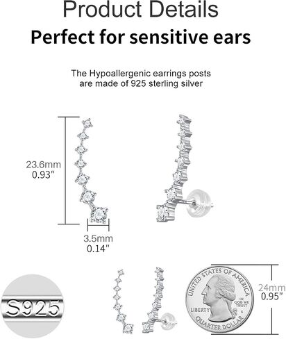 925 Sterling Silver Ear Crawler Earrings Leaf Star Heart Ear Climber Earrings Hypoallergenic Stud Earrings for Women Cartilage Jewelry in Saudi Arabia