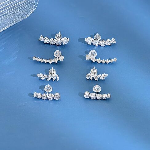 925 Sterling Silver Ear Crawler Earrings Leaf Star Heart Ear Climber Earrings Hypoallergenic Stud Earrings for Women Cartilage Jewelry in Saudi Arabia