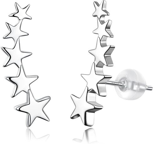 925 Sterling Silver Ear Crawler Earrings Leaf Star Heart Ear Climber Earrings Hypoallergenic Stud Earrings for Women Cartilage Jewelry in Saudi Arabia