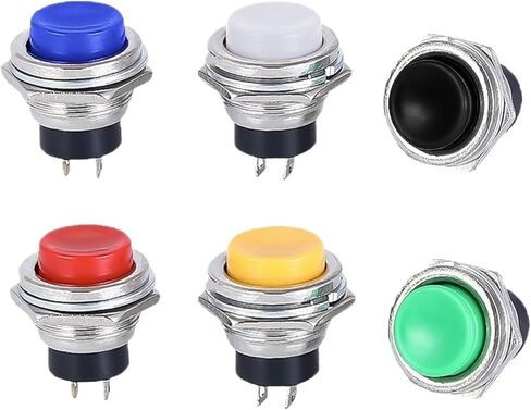6pcs 16mm round اللحظة التبديل 3A125VAC/6A125VAC DS-212 SPST زر الدفع الذاتي SPST مفتاح زر أحمر/أخضر/أزرق/أصفر/أبيض/أسود (6 ألوان مختلطة) in Saudi Arabia