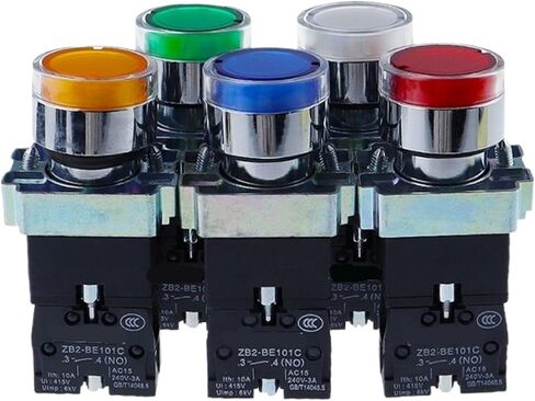 1pcs 22mm لحظة XB2-BW3361 مفتاح الضغط الدائري مع ضوء LED 1NO 24V/AC220V/AC380V الأخضر ، الأحمر ، الأصفر ، الأزرق ZB2-BE101C (أصفر ، 380 فولت) in Saudi Arabia