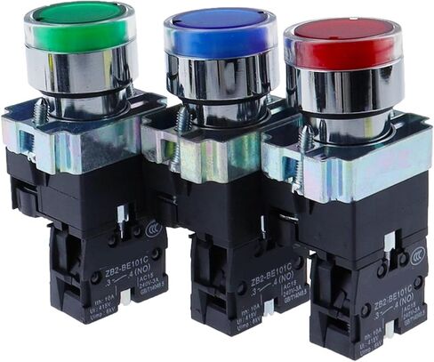 1pcs 22mm لحظة XB2-BW3361 مفتاح الضغط الدائري مع ضوء LED 1NO 24V/AC220V/AC380V الأخضر ، الأحمر ، الأصفر ، الأزرق ZB2-BE101C (أصفر ، 380 فولت) in Saudi Arabia
