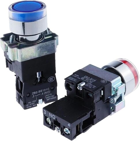 1pcs 22mm لحظة XB2-BW3361 مفتاح الضغط الدائري مع ضوء LED 1NO 24V/AC220V/AC380V الأخضر ، الأحمر ، الأصفر ، الأزرق ZB2-BE101C (أصفر ، 380 فولت) in Saudi Arabia