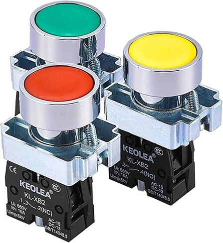 1Pcs XB2 Metal Button Switch Control Box Start Stop Industrial Identification Symbol Self Reset Circular Emergency Stop Switch(Gray) in Saudi Arabia