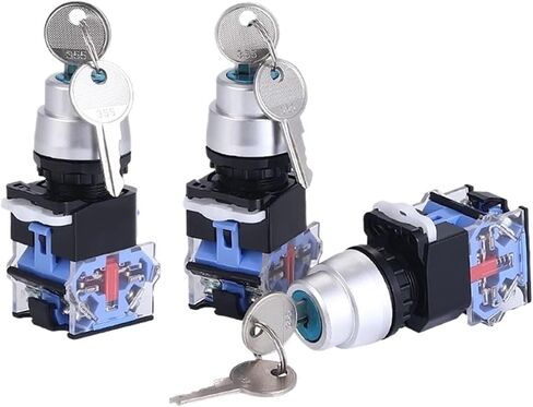 1Pcs 22mm LA38-11Y2/LA38-20Y3 Self-Locking/Latching Knob Switch with Key 10A/440V 2 Position 3 Position Selector Switch Blue Base(3position) in Saudi Arabia