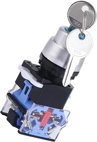 1Pcs 22mm LA38-11Y2/LA38-20Y3 Self-Locking/Latching Knob Switch with Key 10A/440V 2 Position 3 Position Selector Switch Blue Base(3position) in Saudi Arabia