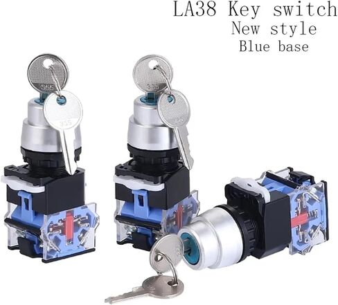 1Pcs 22mm LA38-11Y2/LA38-20Y3 Self-Locking/Latching Knob Switch with Key 10A/440V 2 Position 3 Position Selector Switch Blue Base(3position) in Saudi Arabia