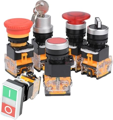 1Pcs 22mm LA38 Series Circular Power Button Switch, 1NO/1NC Instant Button Switch with Light, 220V LED Indicator Light(Orange,Self Reset) in Saudi Arabia