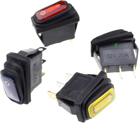 KCD3 1pcs/5pcs 3 Pin 12V 220V LED Light 20A On/Off Rectangular Long Rocker Switch Waterproof IP67 Car Dashboard Ship Type(Green,1PCS_220V) in Saudi Arabia