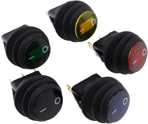 5pcs Waterproof Button with 12V 220V Light Rocker Switch Opening 20MM Boat-Shaped Round 3Pin Silver Point Switches(5 Colors one Each,220V) in Saudi Arabia