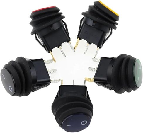 5pcs Waterproof Button with 12V 220V Light Rocker Switch Opening 20MM Boat-Shaped Round 3Pin Silver Point Switches(5 Colors one Each,220V) in Saudi Arabia