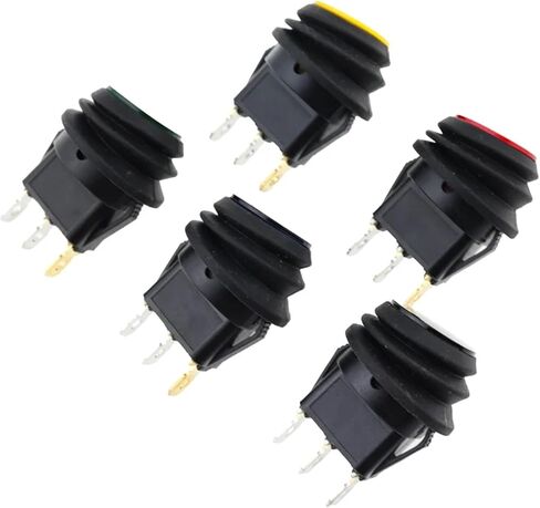 5pcs Waterproof Button with 12V 220V Light Rocker Switch Opening 20MM Boat-Shaped Round 3Pin Silver Point Switches(5 Colors one Each,220V) in Saudi Arabia