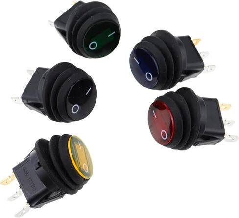 5pcs Waterproof Button with 12V 220V Light Rocker Switch Opening 20MM Boat-Shaped Round 3Pin Silver Point Switches(5 Colors one Each,220V) in Saudi Arabia