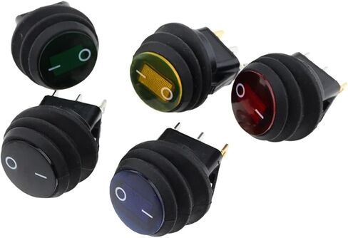 5pcs Waterproof Button with 12V 220V Light Rocker Switch Opening 20MM Boat-Shaped Round 3Pin Silver Point Switches(5 Colors one Each,220V) in Saudi Arabia