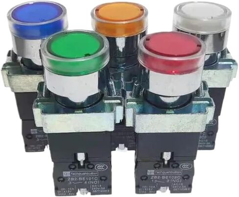 1pcs 22mm لحظة XB2-BW3361 مفتاح زر الدفع الدائري مع ضوء LED 1NO 24V/AC220V/AC380V الأخضر ، الأحمر ، الأصفر ، الأزرق ZB2-BE101C (أبيض (لا) ، 220 فولت) in Saudi Arabia