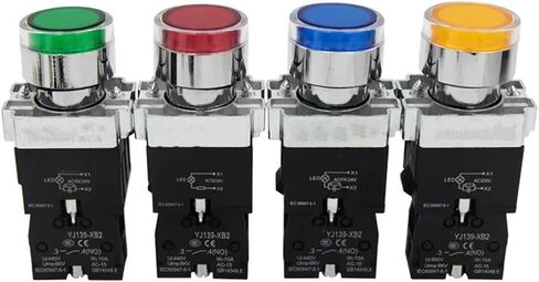 1pcs 22mm لحظة XB2-BW3361 مفتاح زر الدفع الدائري مع ضوء LED 1NO 24V/AC220V/AC380V الأخضر ، الأحمر ، الأصفر ، الأزرق ZB2-BE101C (أبيض (لا) ، 220 فولت) in Saudi Arabia