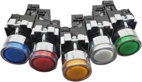 1pcs 22mm لحظة XB2-BW3361 مفتاح زر الدفع الدائري مع ضوء LED 1NO 24V/AC220V/AC380V الأخضر ، الأحمر ، الأصفر ، الأزرق ZB2-BE101C (أبيض (لا) ، 220 فولت) in Saudi Arabia
