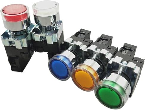 1pcs 22mm لحظة XB2-BW3361 مفتاح زر الدفع الدائري مع ضوء LED 1NO 24V/AC220V/AC380V الأخضر ، الأحمر ، الأصفر ، الأزرق ZB2-BE101C (أبيض (لا) ، 220 فولت) in Saudi Arabia