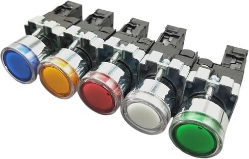 1pcs 22mm لحظة XB2-BW3361 مفتاح زر الدفع الدائري مع ضوء LED 1NO 24V/AC220V/AC380V الأخضر ، الأحمر ، الأصفر ، الأزرق ZB2-BE101C (أبيض (لا) ، 220 فولت) in Saudi Arabia