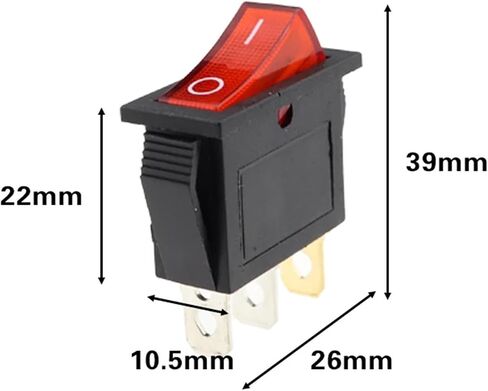 1PCS KCD3 مفتاح Rocker ON-OFF-ON 2 الموضع 3pins معدات كهربائية مع مفتاح الطاقة الضوئي 16A 250V / 20A 125V AC (3Pin Red ، 220V) in Saudi Arabia