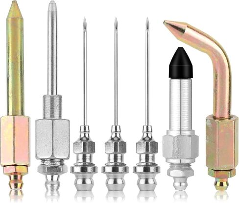 طقم ملحقات بندقية الشحوم 7pcs ، الكربون المجلفن 3 شحوم فوهة فوهة 1 إبرة موزع ومفصل المطاط تركيب 1 فوهات حلمة مستقيمة للمساحة الضيقة الصغيرة ثقب عميق in Saudi Arabia
