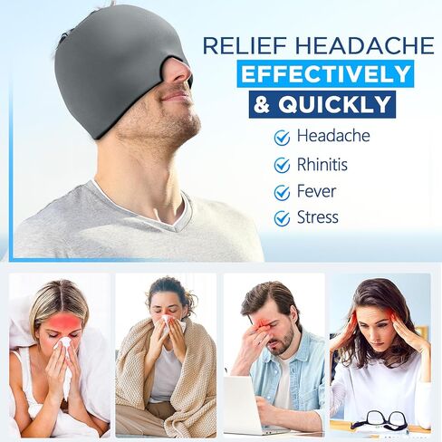 Migraine Relief Cap, Headache Relief Hat for Migraine Cap, Hot and Cold Therapy, Headache Eyes Mask for Stress Relief, Ice Pack Head Wrap for Sinus, Puffy Eyes, Tension,Black in Saudi Arabia