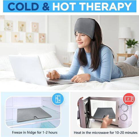 Migraine Relief Cap, Headache Relief Hat for Migraine Cap, Hot and Cold Therapy, Headache Eyes Mask for Stress Relief, Ice Pack Head Wrap for Sinus, Puffy Eyes, Tension,Black in Saudi Arabia