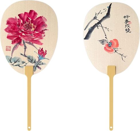 ifist Hand-Painted Fan – One-of-a-Kind Wedding Blessing – Peony & Floral Brush Art with “Double Happiness" Calligraphy in Saudi Arabia