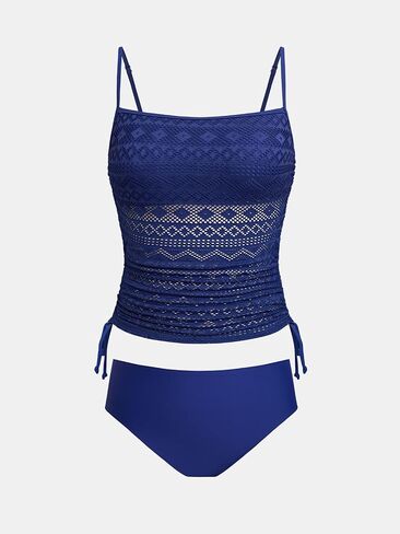 CUPSHE Women's Tankini Sets Two Piece Swimsuit Square Neck Mesh Bathing Suit Adjustable Spaghetti Straps Drawstring in Saudi Arabia