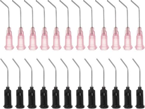 24pcs Blunt Tip Dispensing Needles 19G 22G 45 Degrees Bent Dispensing Tips 1" End Angled Dispenser Needle with Luer Elbow Blunt Needle for Oil or Glue Applicator, Black, Blue in Saudi Arabia