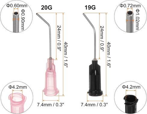24pcs Blunt Tip Dispensing Needles 19G 22G 45 Degrees Bent Dispensing Tips 1" End Angled Dispenser Needle with Luer Elbow Blunt Needle for Oil or Glue Applicator, Black, Blue in Saudi Arabia