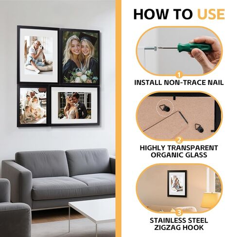مجموعة إطارات صور مقاس 12 × 12 بوصة مكونة من 3 قطع، عرض الصور مقاس 8 × 8 بوصة مع حصيرة أو 12 × 12 بوصة بدون حصيرة، إطار صورة مع حبيبات خشبية سوداء للتركيب على الحائط أو عرض سطح الطاولة in Saudi Arabia