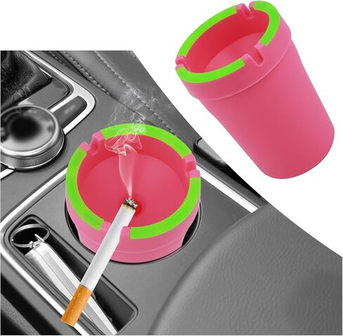 Car Ashtrays for Cup Holder Smell Proof,Multi-Functional Smokeless Ashtray for Car Storing Cigarettes,Rubbish,Ashtray with Lid Smell Proof for Most Vehicles (Pink) in Kuwait