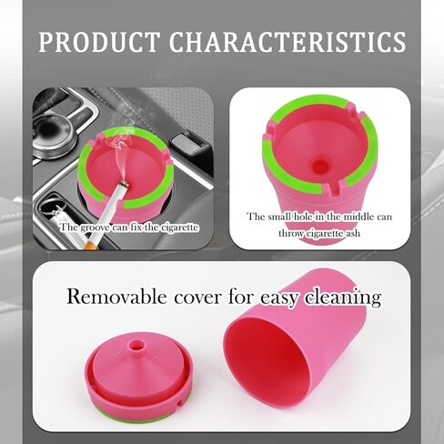 Car Ashtrays for Cup Holder Smell Proof,Multi-Functional Smokeless Ashtray for Car Storing Cigarettes,Rubbish,Ashtray with Lid Smell Proof for Most Vehicles (Pink) in Kuwait