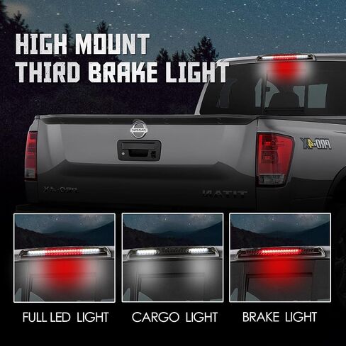 High Mount 3rd Stop Light Compatible with 2004-2015 Nissan Titan, 2005-2016 Nissan Frontier Third Center Cargo Reverse Rear LED Brake Light Bar Taillight (Black Smoke) in Kuwait