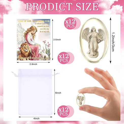 Wesiti 12 Set Guardian Angel Worry Stone for Women and Girls 1.2 inch Pocket Angel with Cards Organza Bags Worry Stones for Anxiety in Kuwait